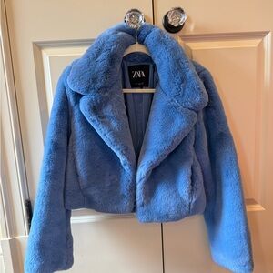 Zara Vibrant Blue Faux Fur Coat